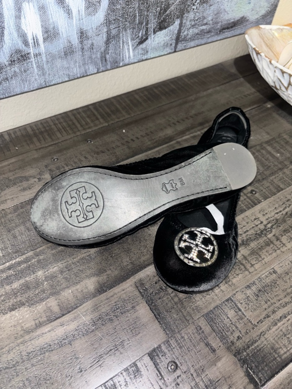 Tory Burch black velvet Reva ballet flats SZ 8 - Picture 5 of 8